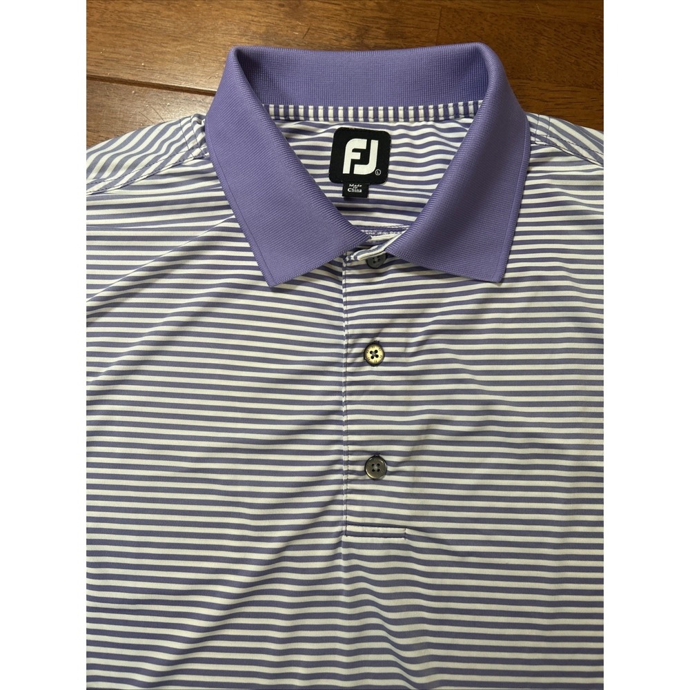 FJ Footjoy Polo Shirt Men's Size Large Purple Striped Golf